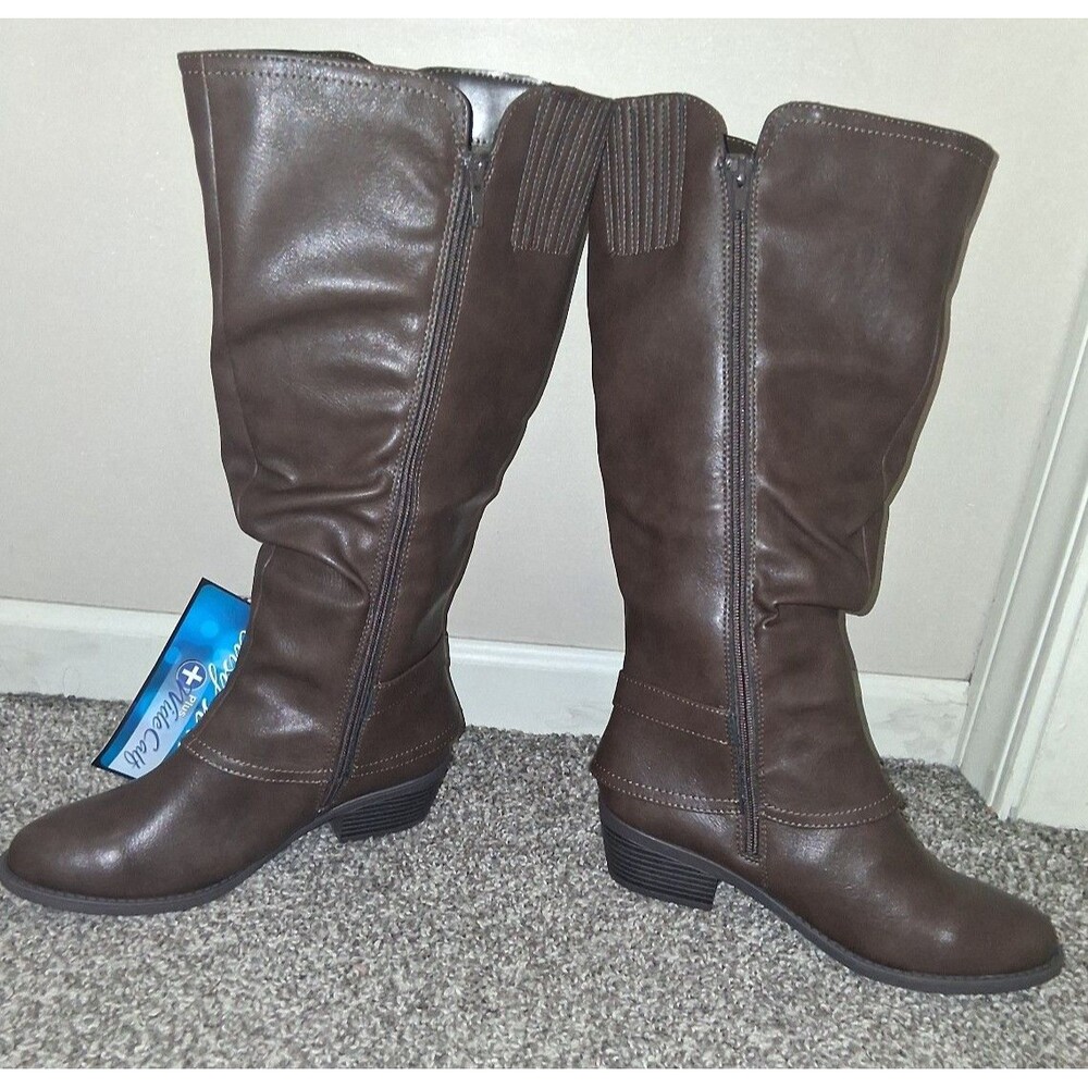 NEW! Women's Easy Street Tenille Wide Shafted Zip Boots, Brown Size 6.5WW - Picture 5 of 12